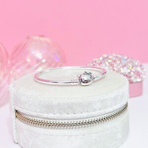 925 Sterling Silver Hello Kitty Rigid Bangle Bracelet, Cat Lover Jewelry, 7.1 In